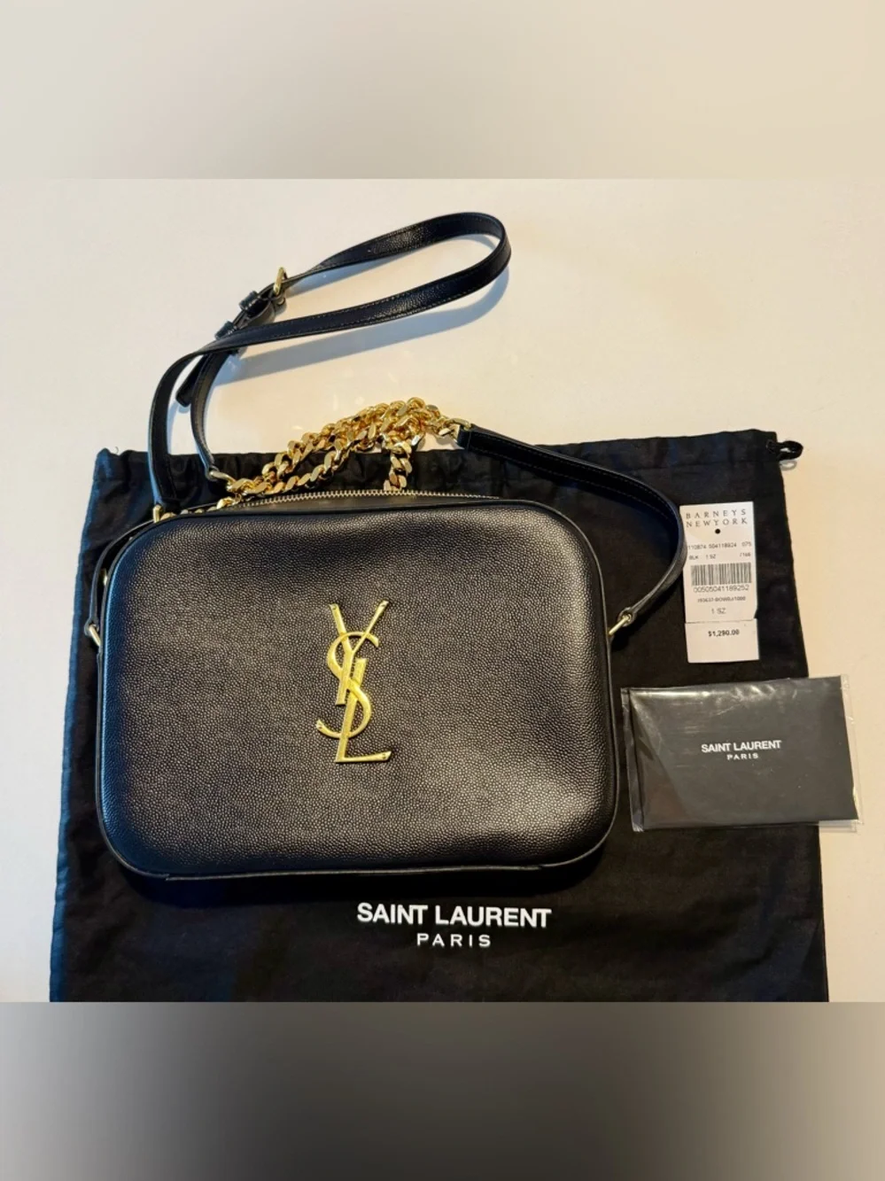 NWT Saint Laurent Black Leather Camera Bag with Gold YSL Logo - Picture 1 of 6